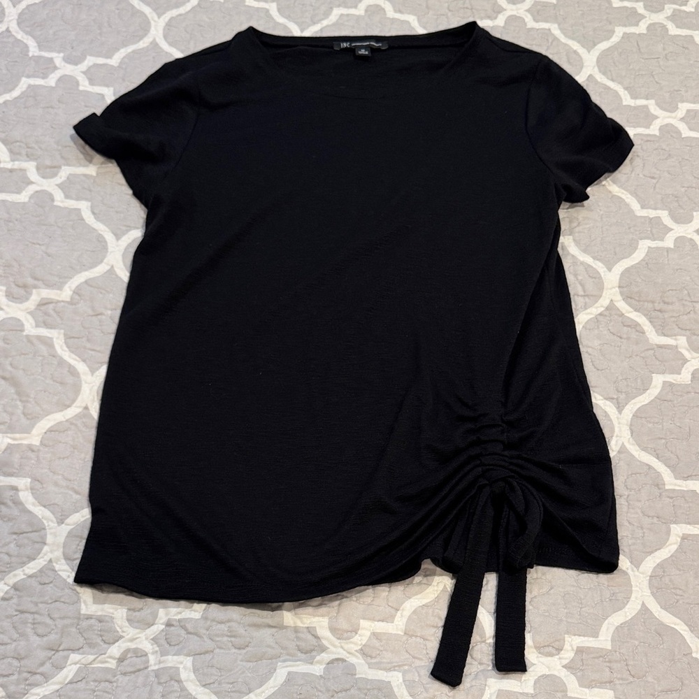 INC International Concepts Black Side Ruched Tee NWOT